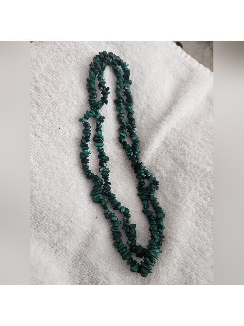 Natural Malachite Necklace Long Vintage Dark Green Large Chip Beads Heavy Gift